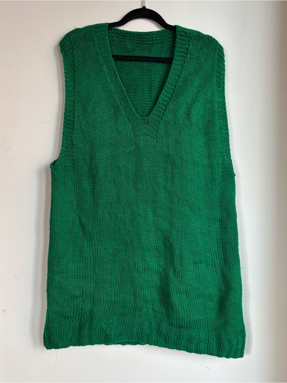 Green V-Neck Hand Knit Sweater Vest Tanktop Dress